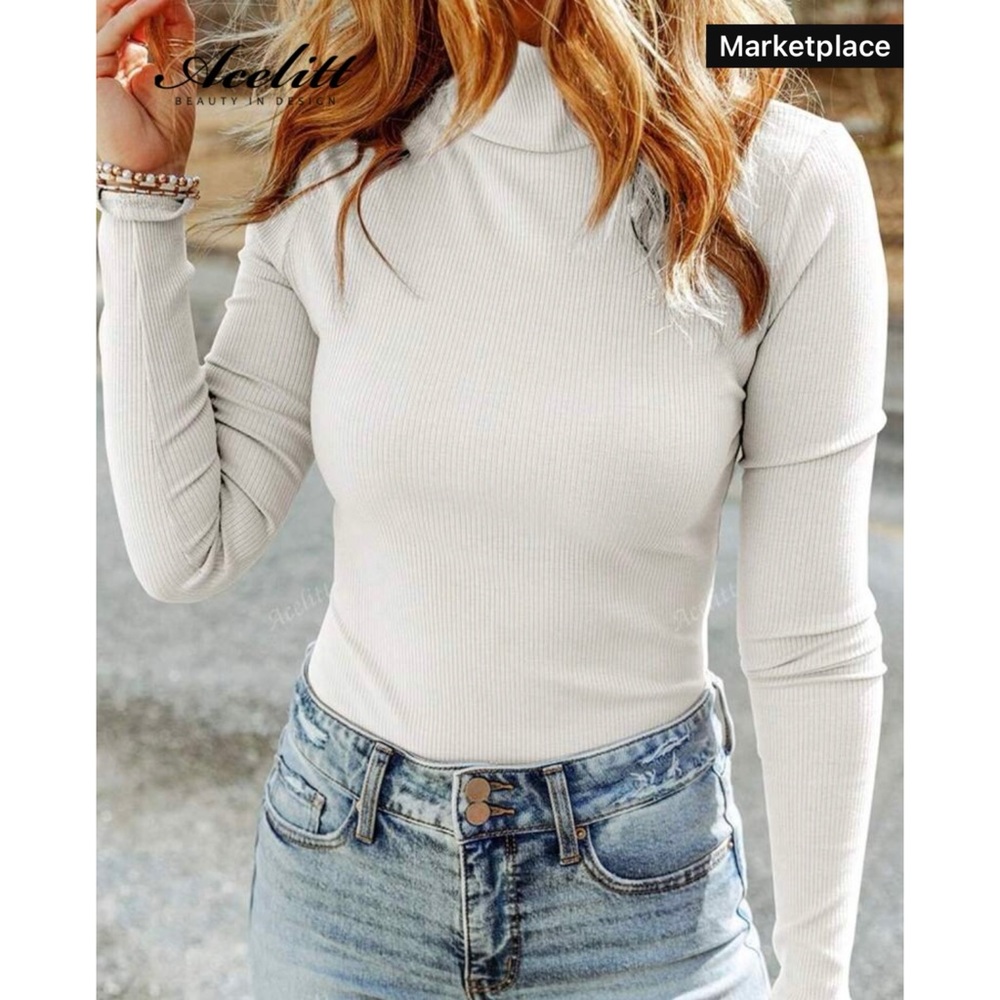 SHEIN White Ribbed Mock Neck Top NEW